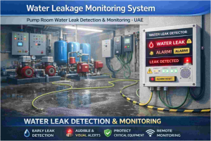 Water leakage monitoring system for a pump room